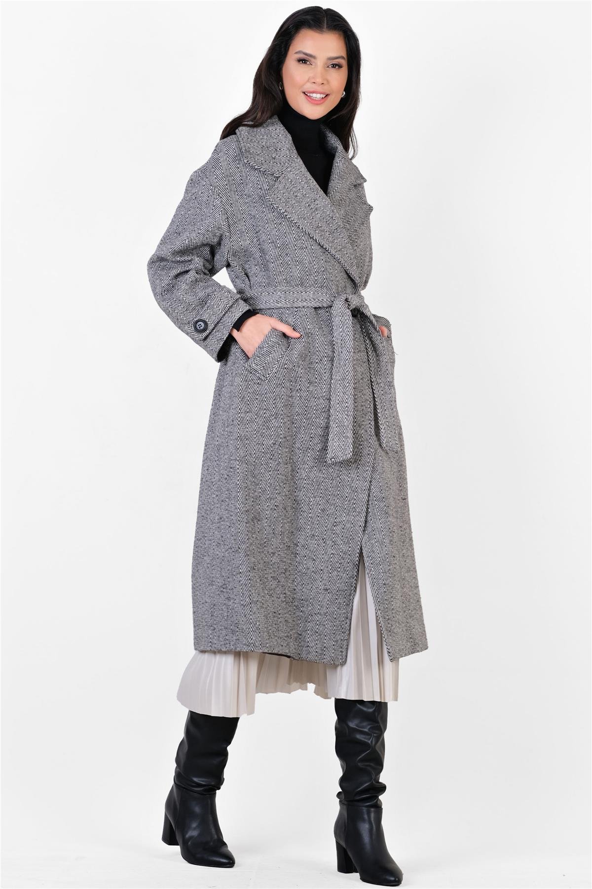 Piombi Geniş Yaka Koları Kuşaklı Salaş Kaban GRİ