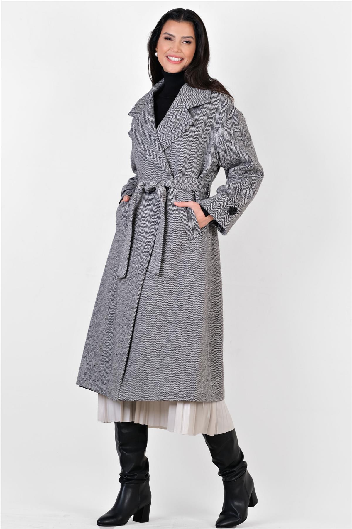 Piombi Geniş Yaka Koları Kuşaklı Salaş Kaban GRİ