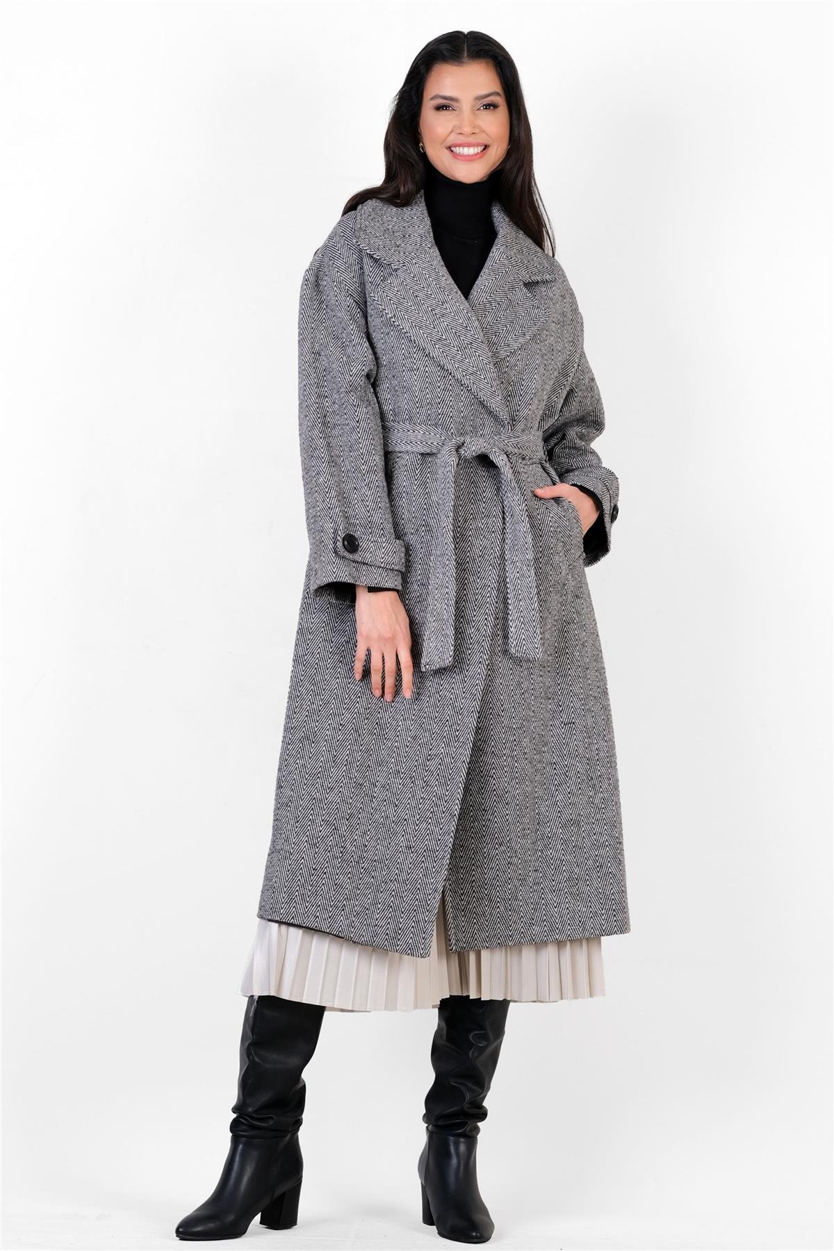 Piombi Geniş Yaka Koları Kuşaklı Salaş Kaban GRİ