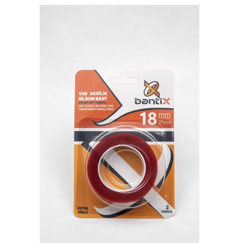 Bantix Çift Taraflı Ekstra Güçlü Şeffaf Silikon Bant 18mm*2 Metre