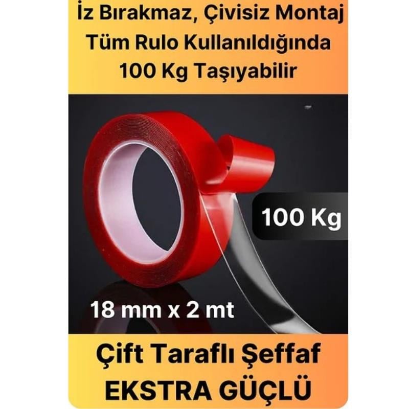 Bantix Çift Taraflı Ekstra Güçlü Şeffaf Silikon Bant 18mm*2 Metre