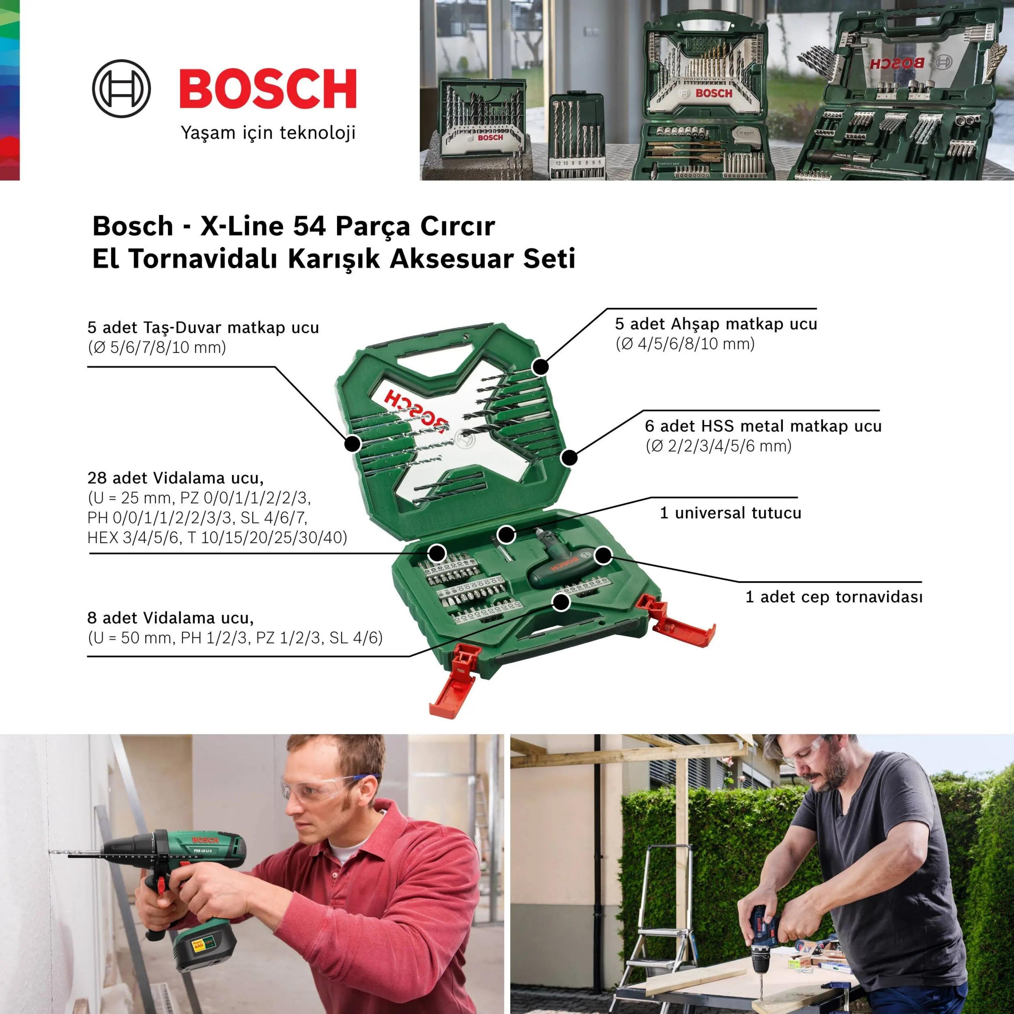 Bosch X-Line Tornavidalı Delme ve Vidalama Ucu Seti 54 Parça