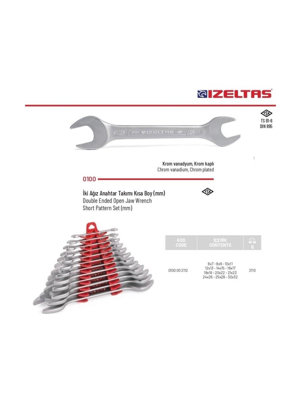 İzeltaş İki Ağız Anahtar Takımı 12 Parça - 0100 00 2112