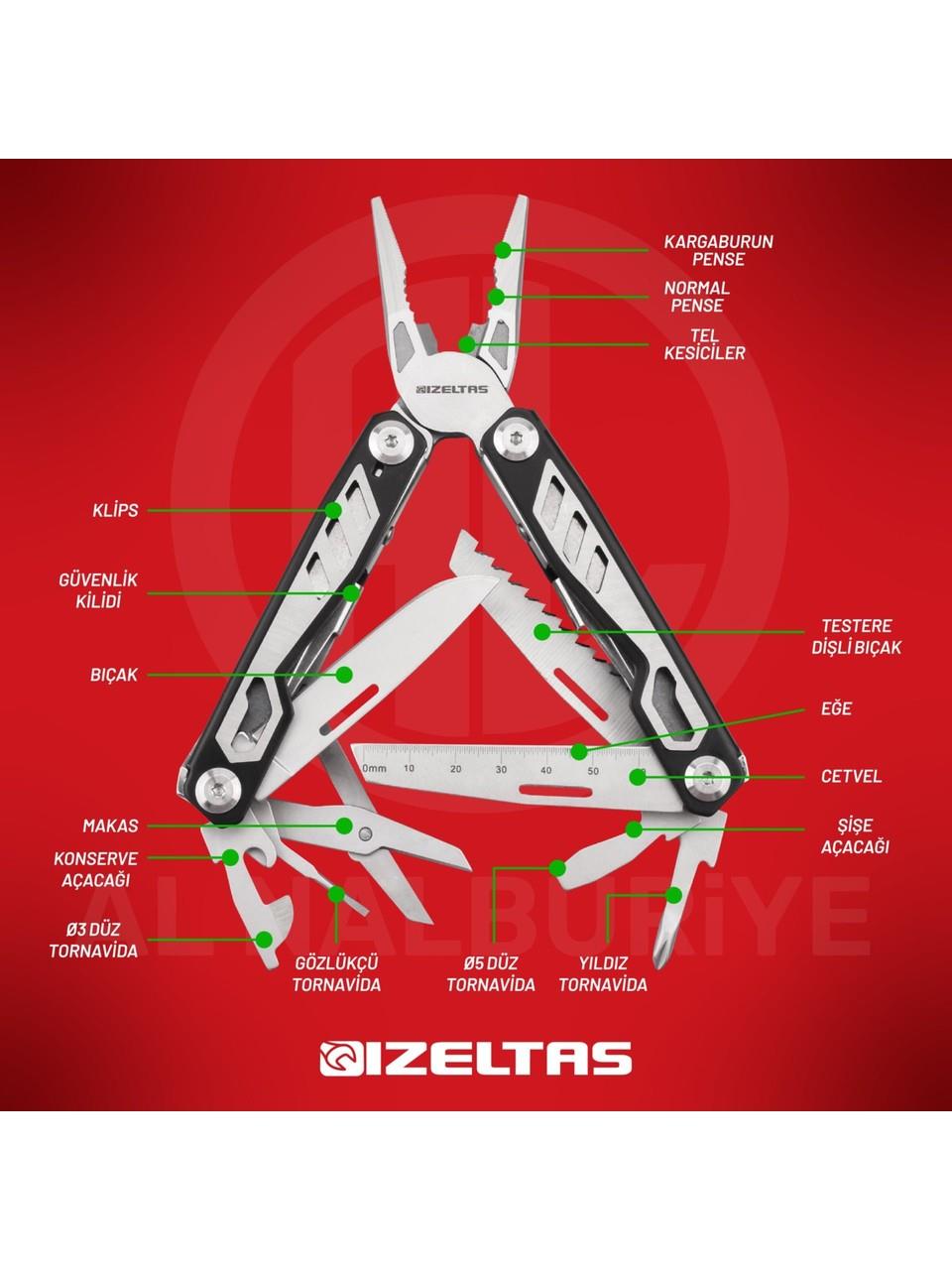 İzeltaş Multi Tool 15 Fonksiyonlu Çok Amaçlı El Aleti 155 mm - 14 000 005270