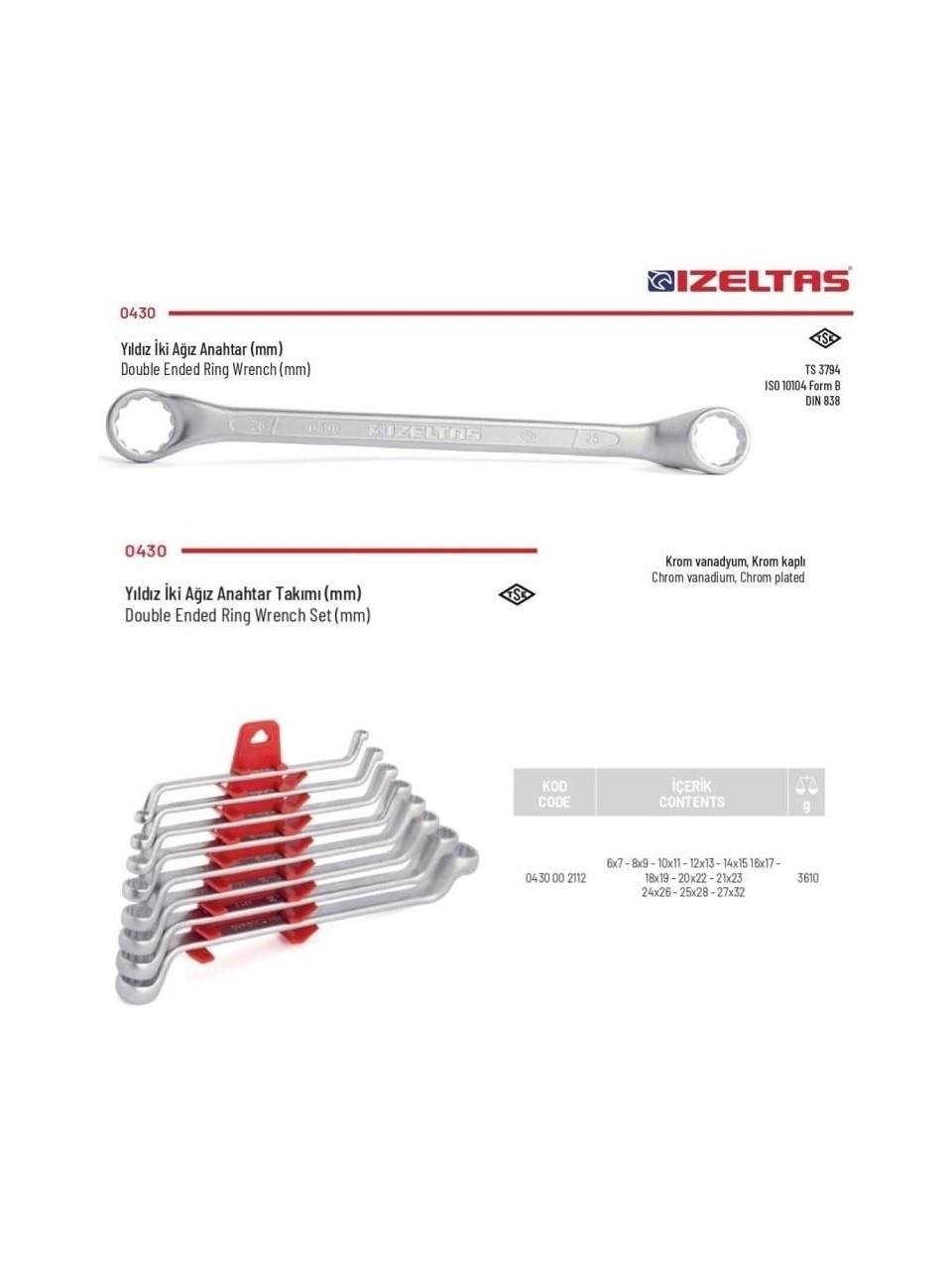 İzeltaş Yıldız İki Ağızlı Anahtar Takımı 12 Parça - 0430 00 2112 