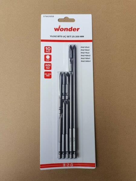 Wonder Yıldız Bits Uç Seti 25*2-50*2-75*2-100*2-150*1-200Mm*1 10 Lu Paket (PH2)