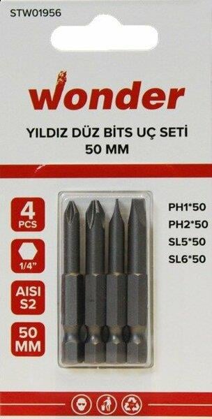 Wonder Yıldız Düz Bits Uç Seti 50Mm 4 Lü Paket