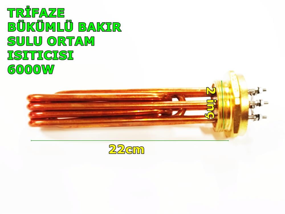 2 İnç Bakır Bükümlü 6KW 380V 22cm Trifaze Sanayi Isıtıcı Rezistansı