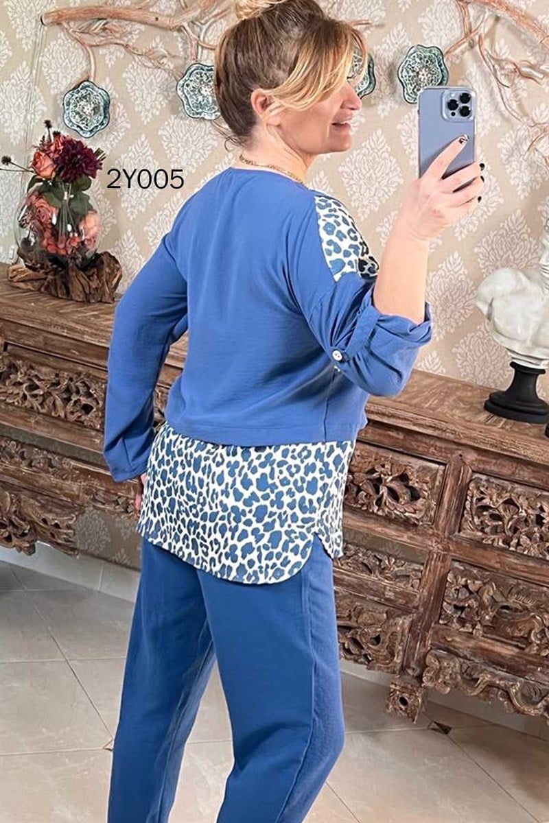 Aerobin Kumaş Leopar Garnili Bluz