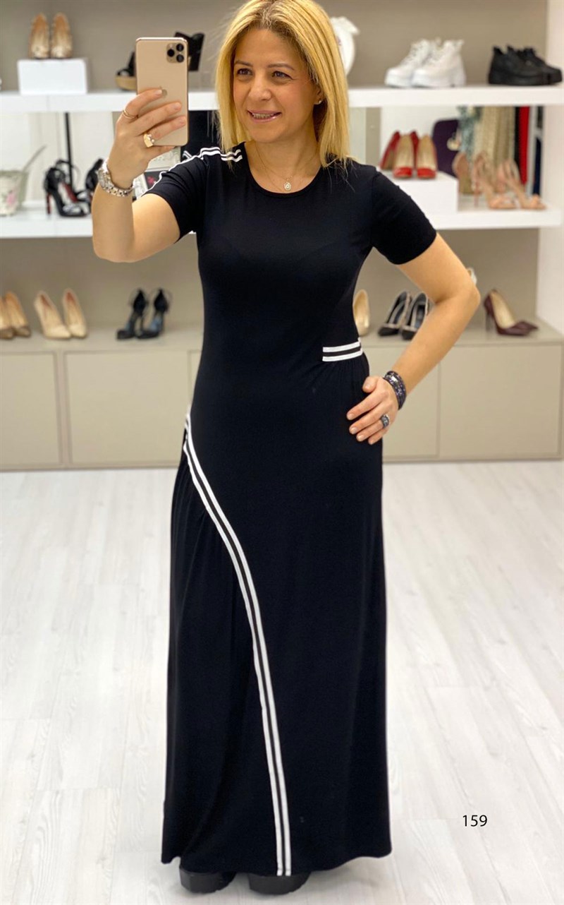 Basic Yaka Şeritli Elbise