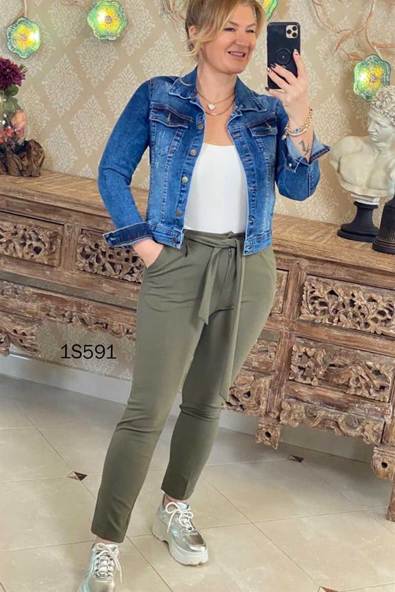 Belden Bağlamalı Likralı Kumaş Pantolon
