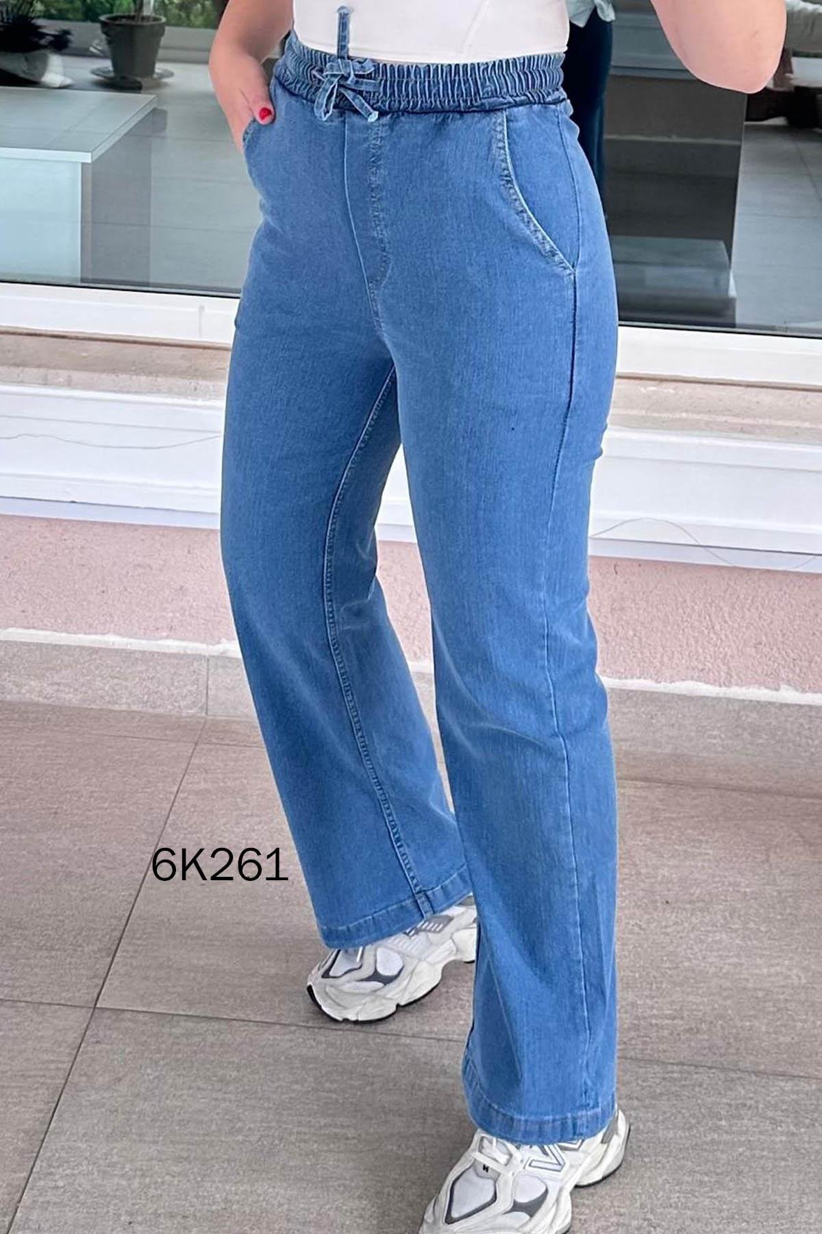 Beli Lastikli Likralı Kot Pantolon