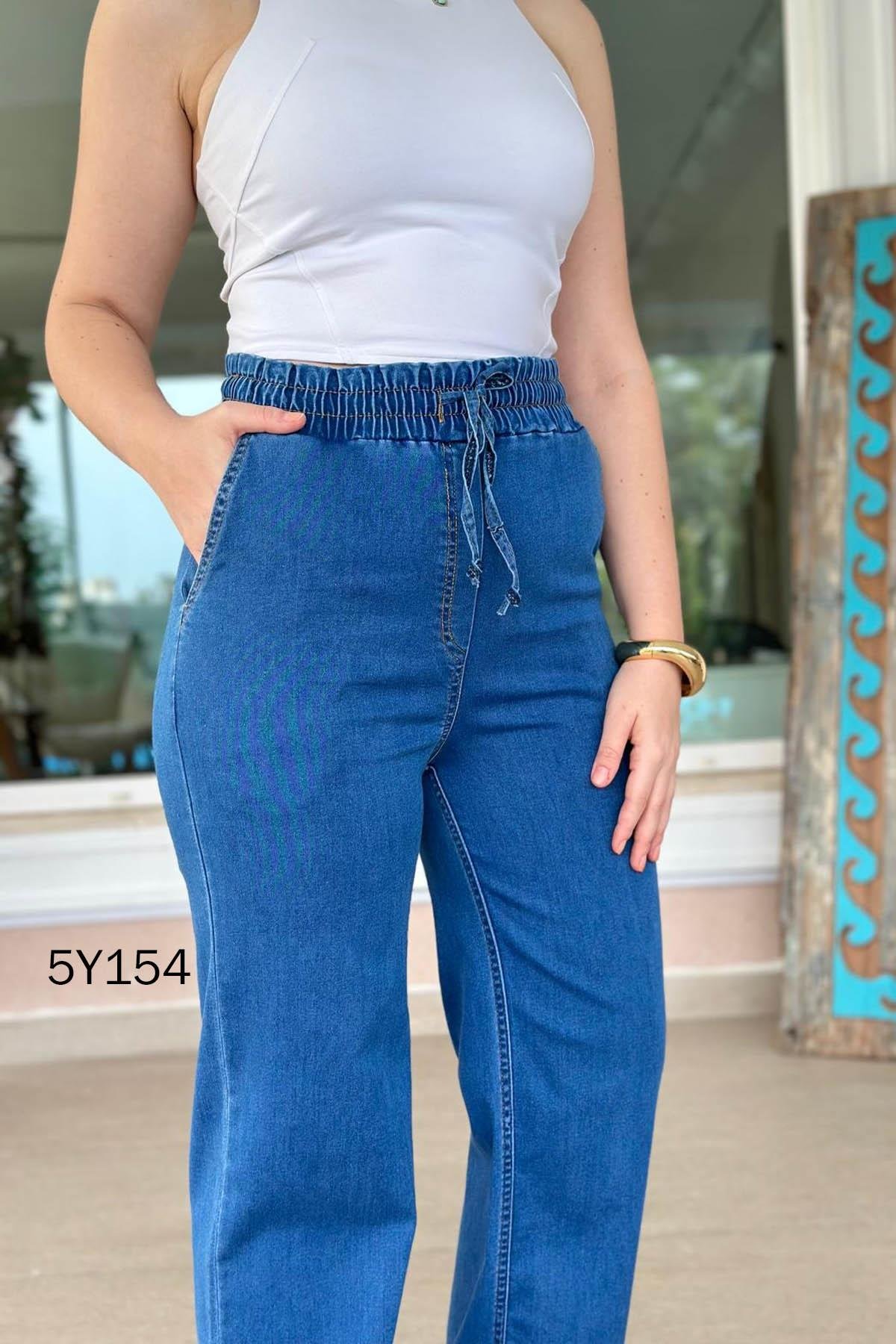 Beli Lastikli Salaş Kot Pantolon