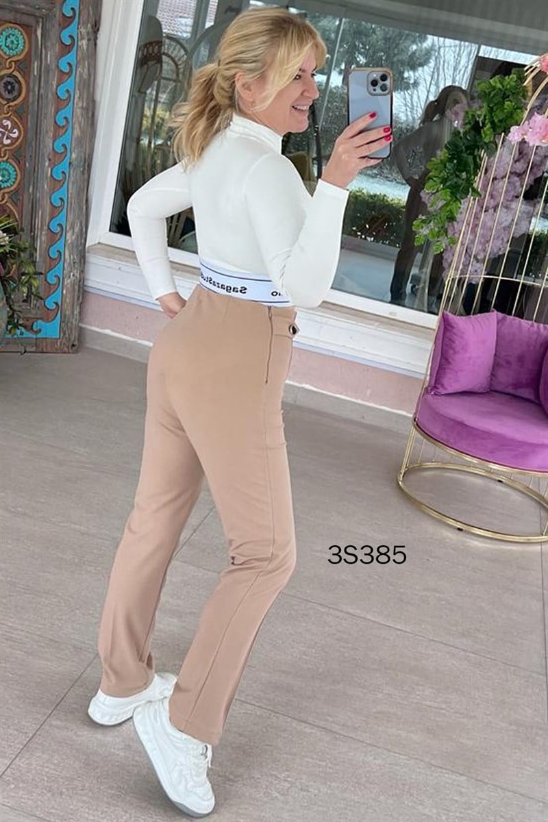 Beli Lastikli Yandan Fermuarlı Krep Pantolon
