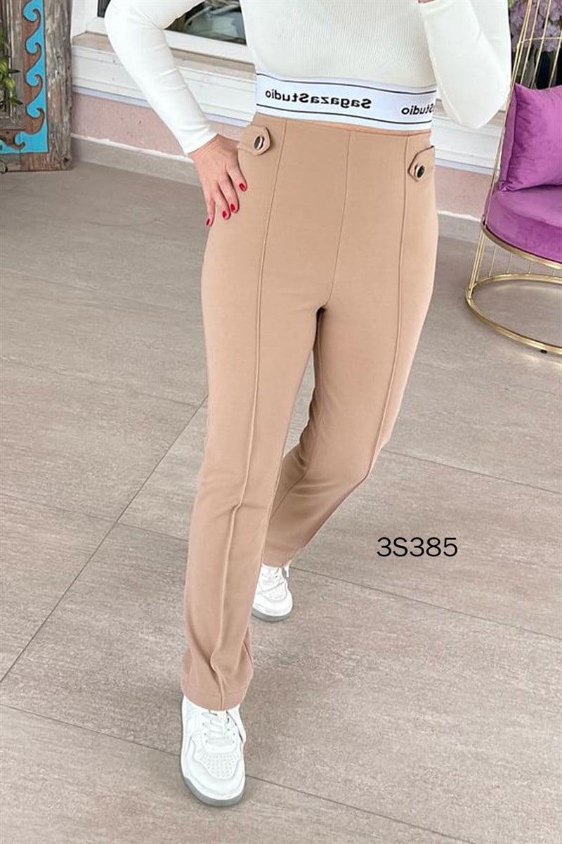 Beli Lastikli Yandan Fermuarlı Krep Pantolon