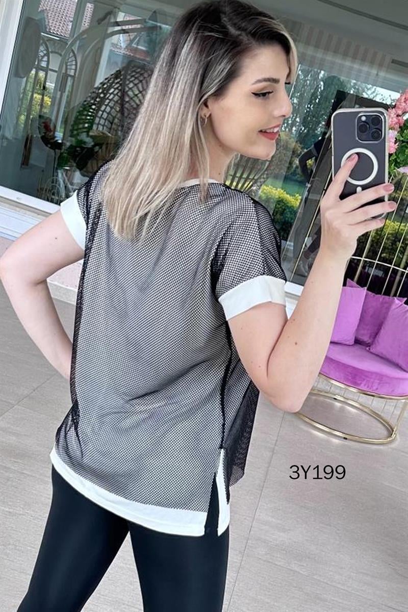Bisiklet Yaka Fileli Viskon Tshirt