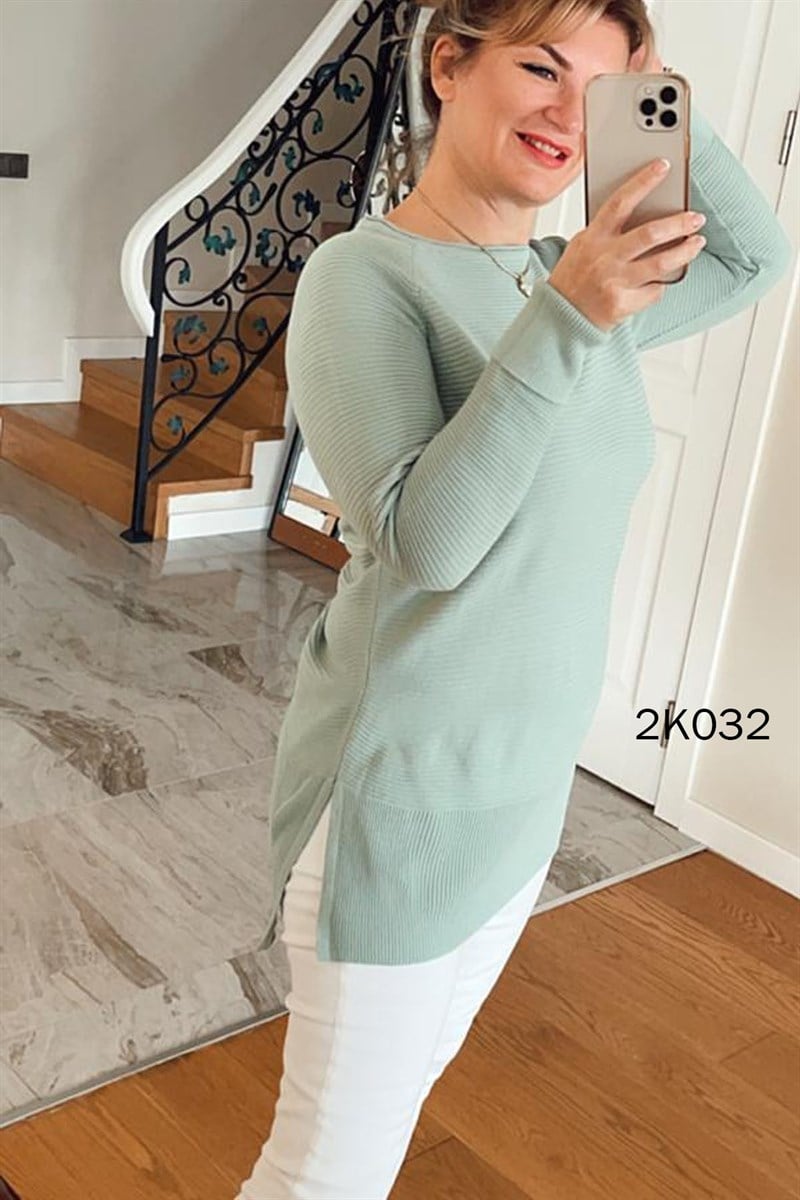 Bisiklet Yaka İnce Fitilli Triko Bluz