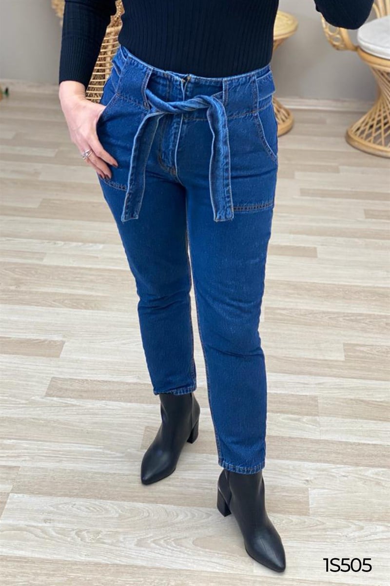 Boyfriend Beli Kuşaklı Kot Pantolon
