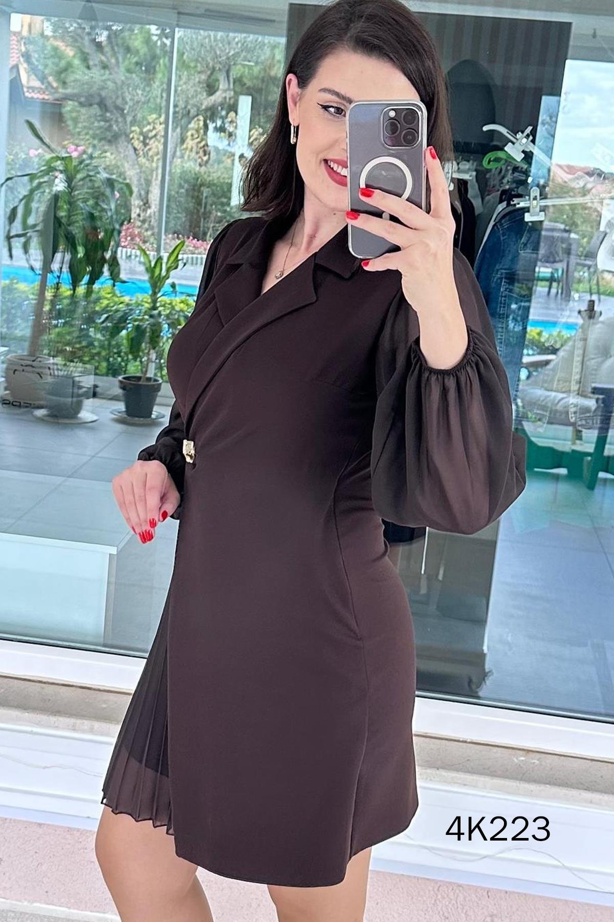 Ceket Yaka Double Kumaş Elbise