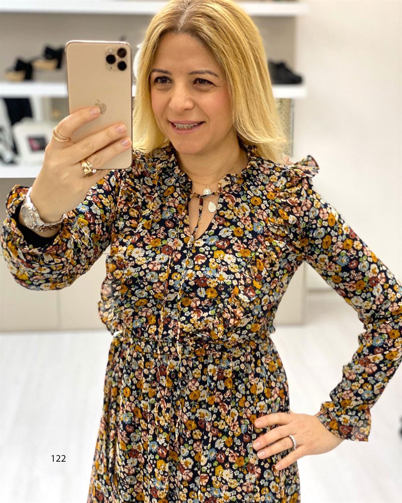 Çiçek Desen Şifon Elbise