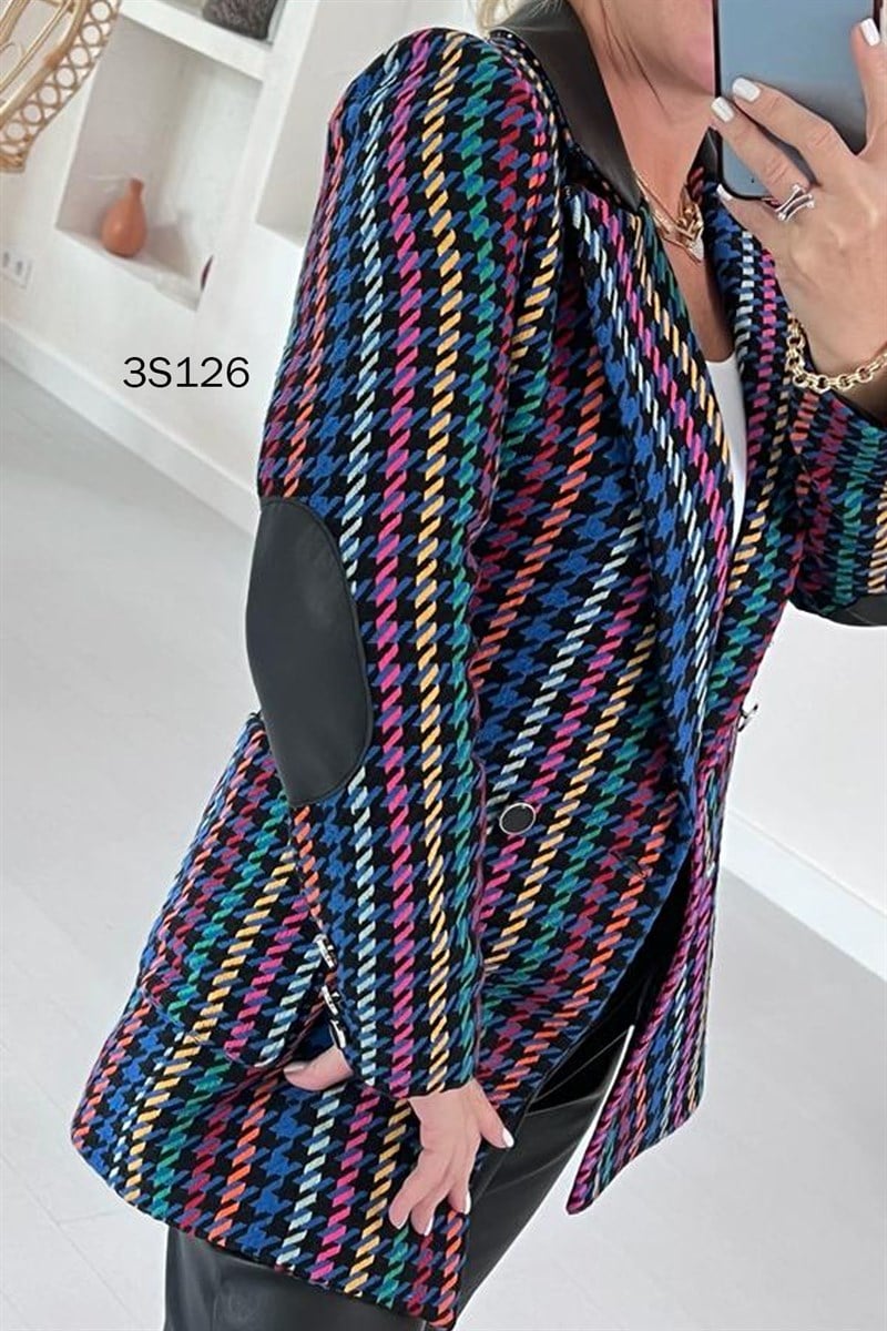 Deri Garnili Blazer Ceket