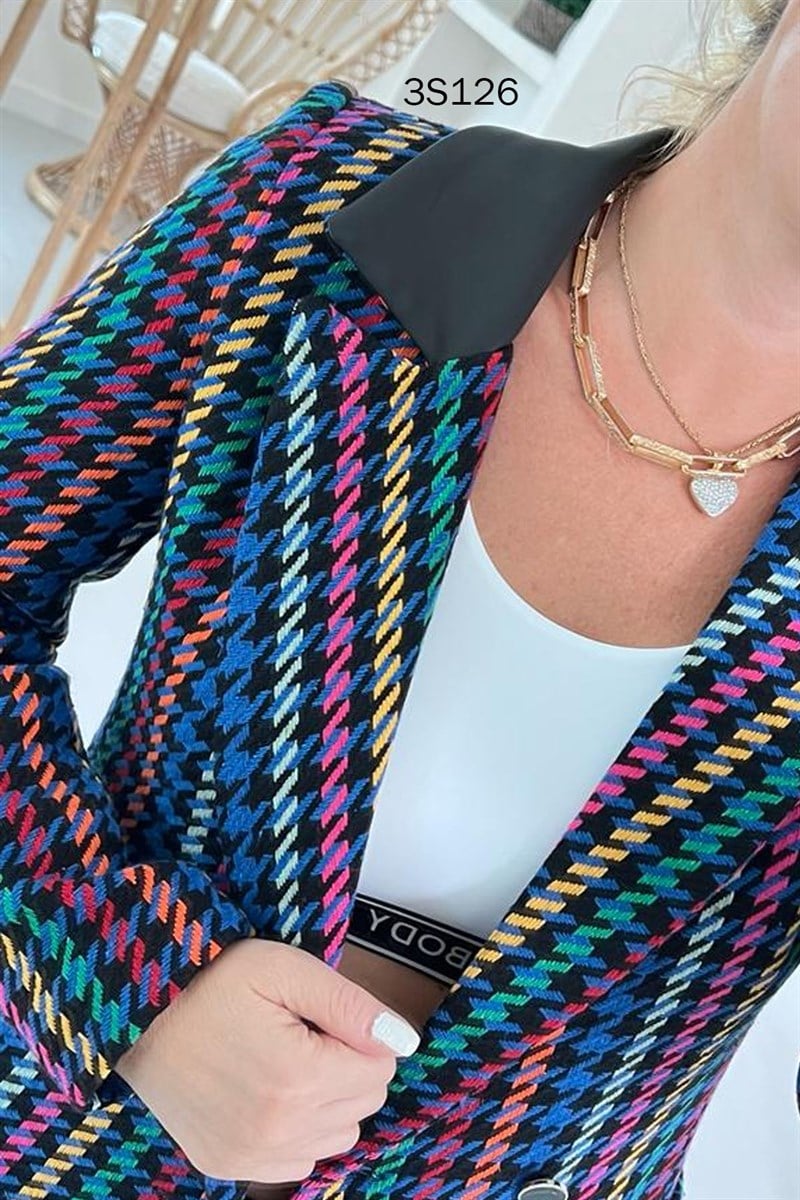 Deri Garnili Blazer Ceket