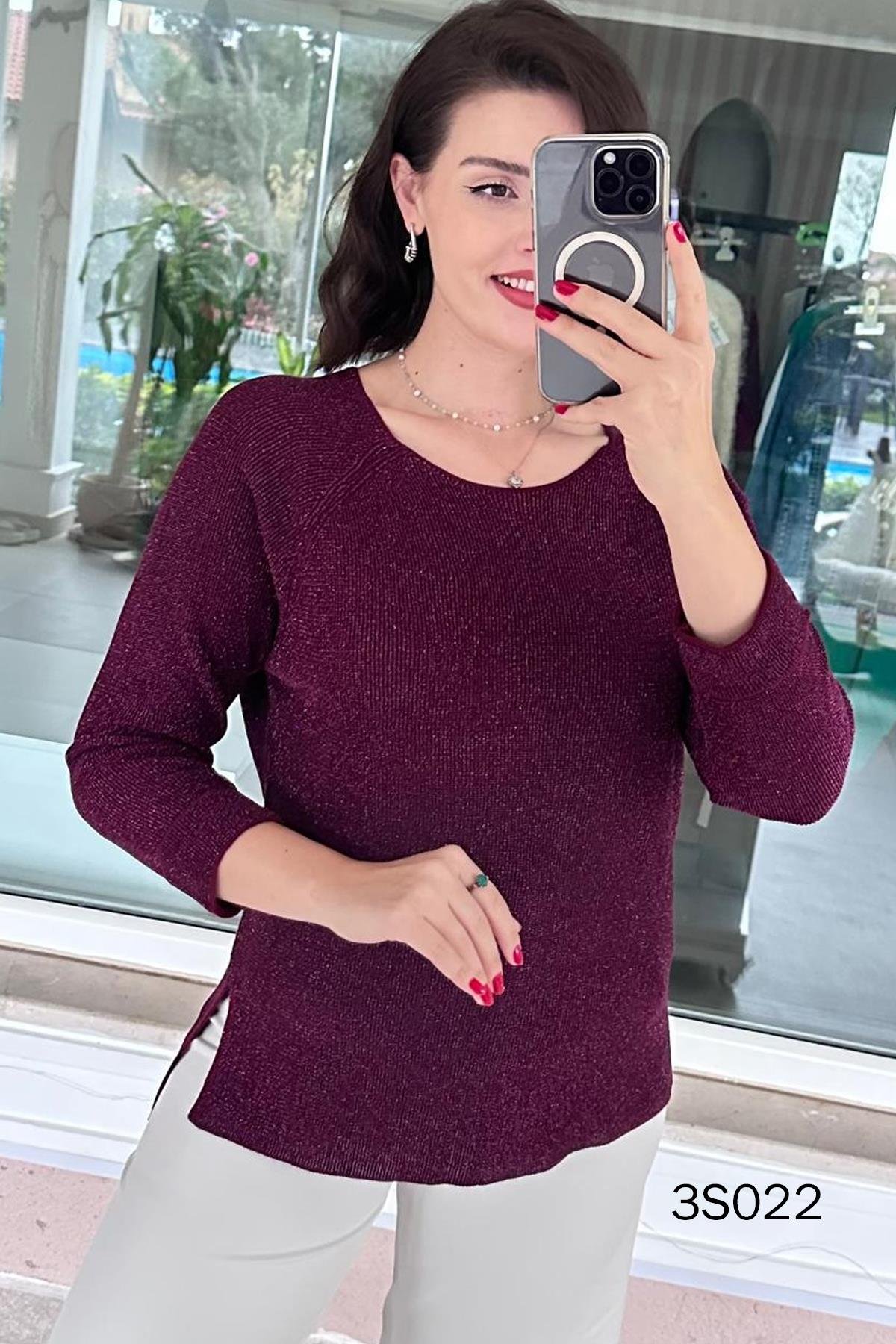 Duble Kol Simli Triko Bluz