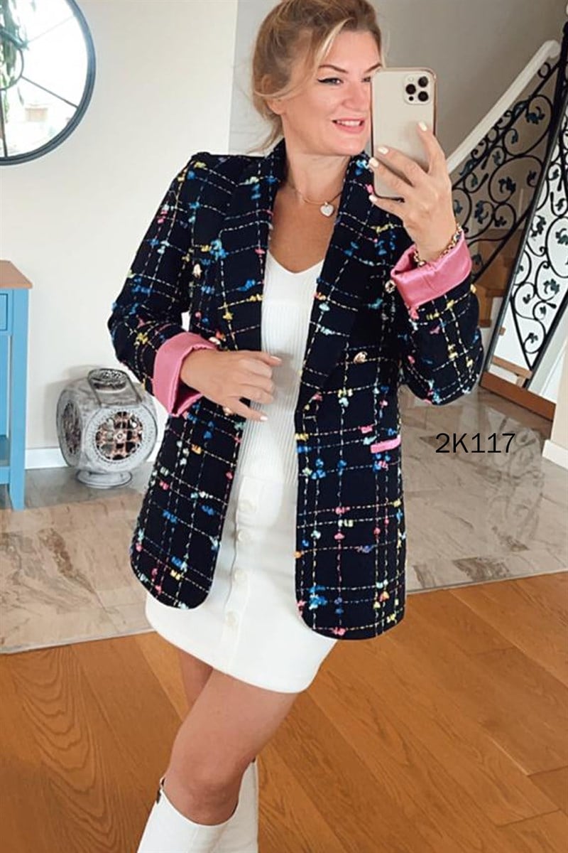 Ekose Desen Tüvit Ceket