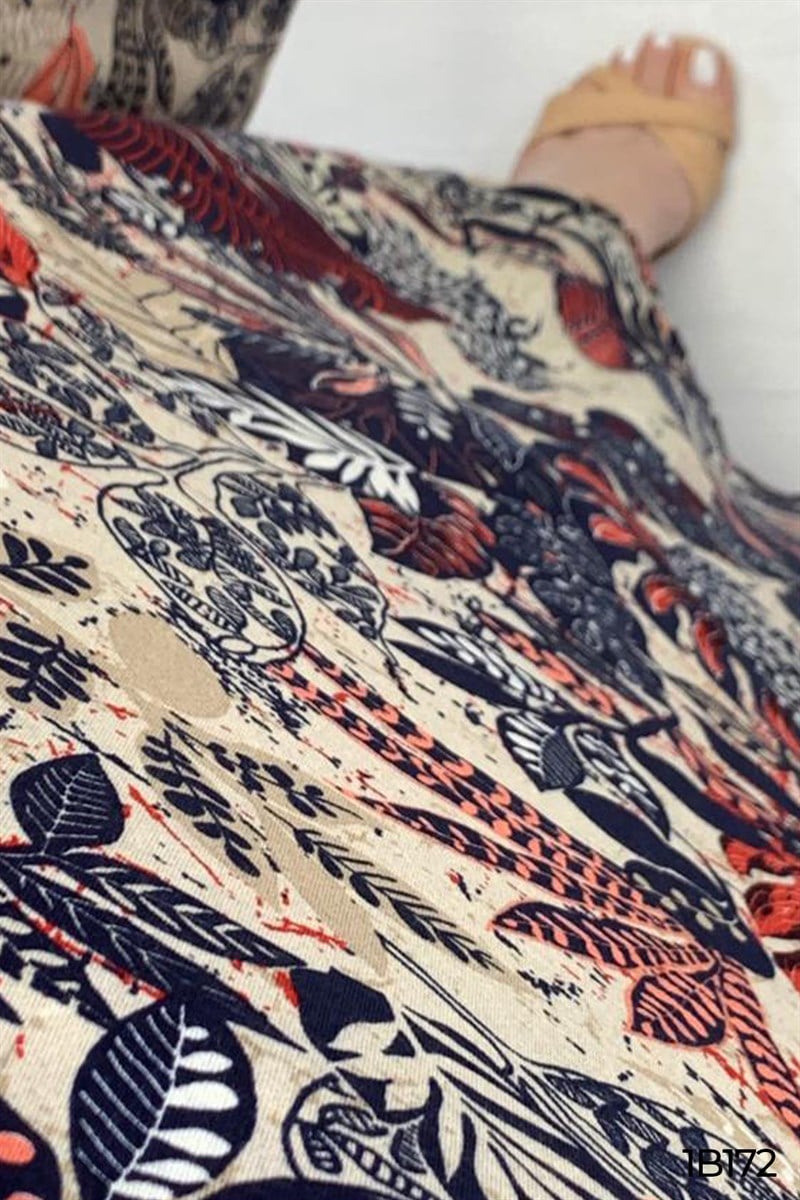 Full Likralı Beli Lastikli Desenli Elbise