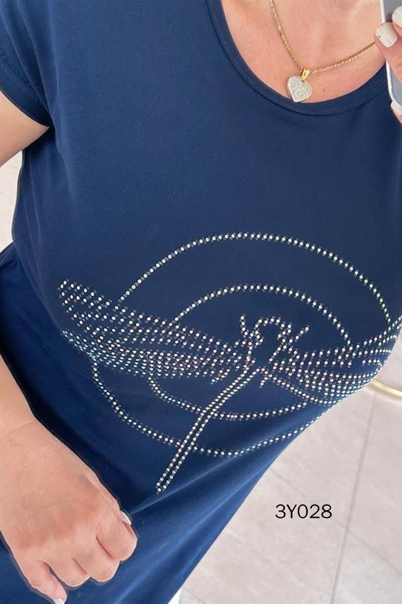 Full Likralı Taş Baskılı Bluz