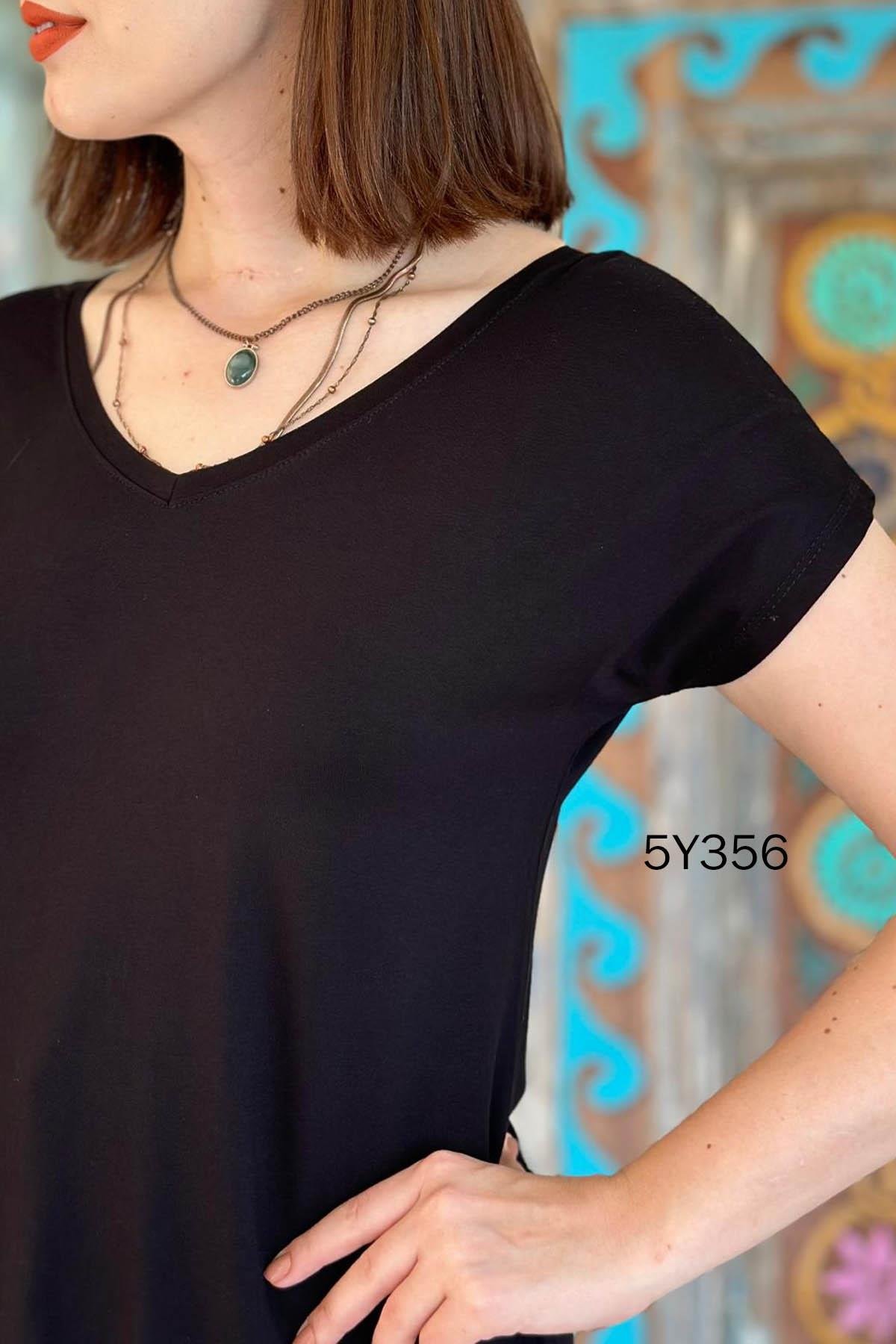 Göbek Gizleyen İpeksi Viskon Tshirt