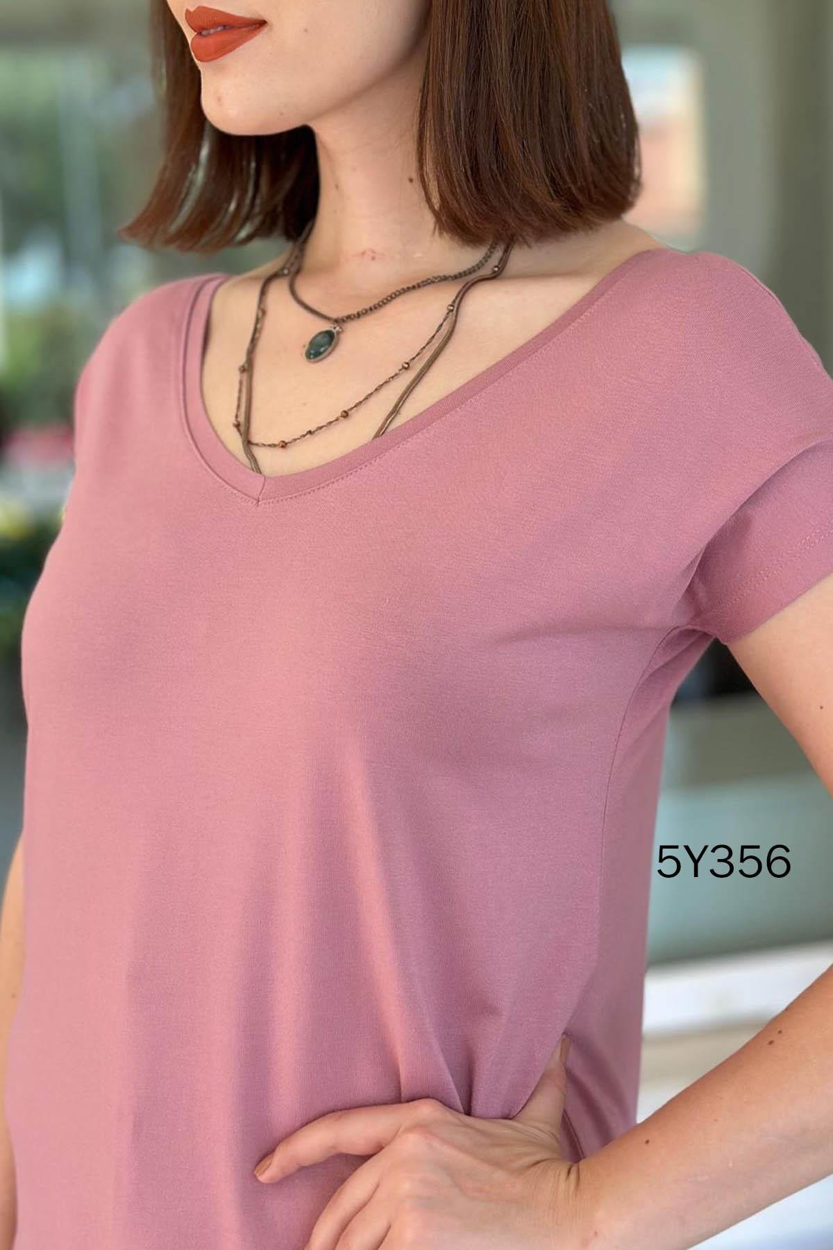 Göbek Gizleyen İpeksi Viskon Tshirt