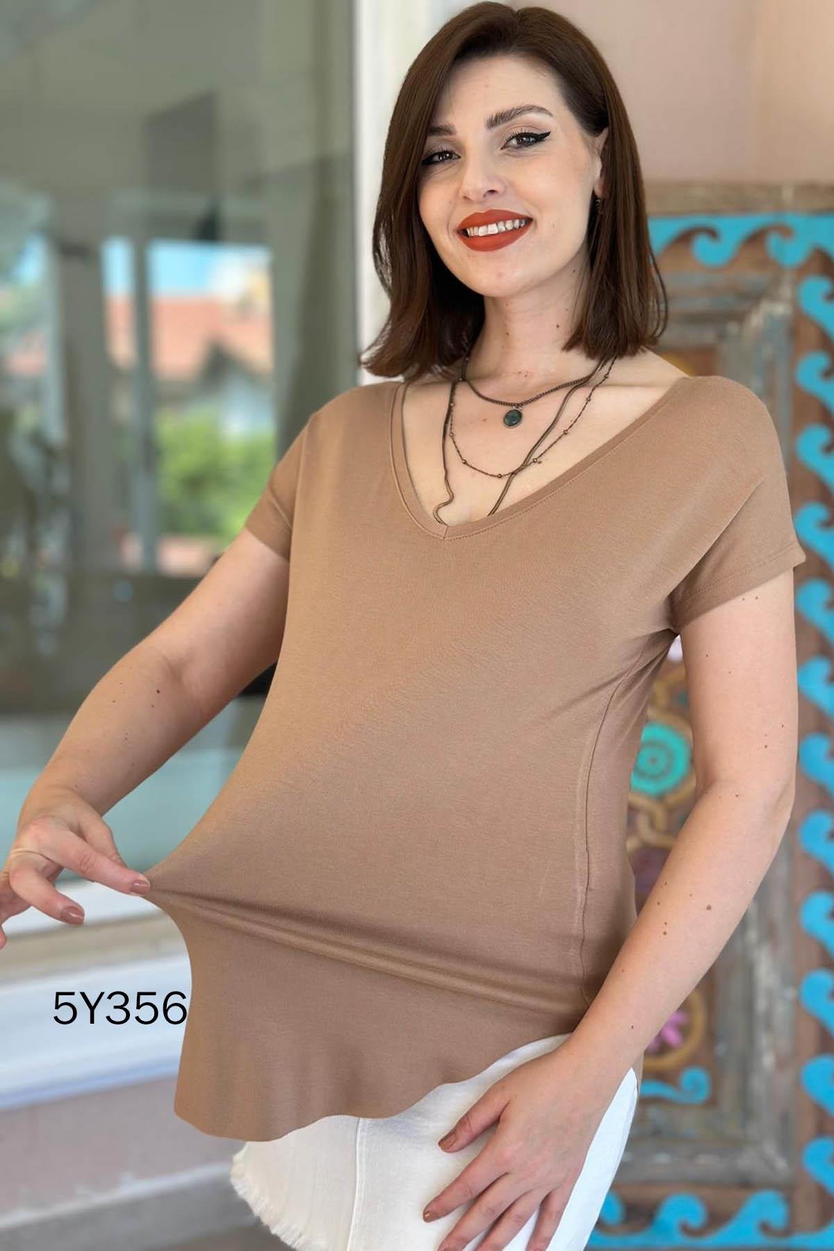 Göbek Gizleyen İpeksi Viskon Tshirt