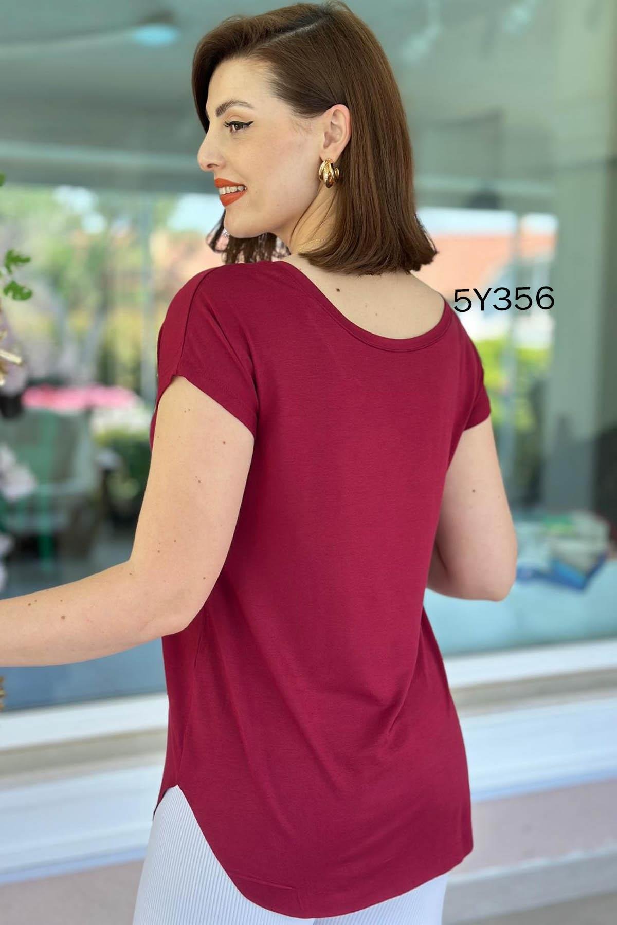 Göbek Gizleyen İpeksi Viskon Tshirt