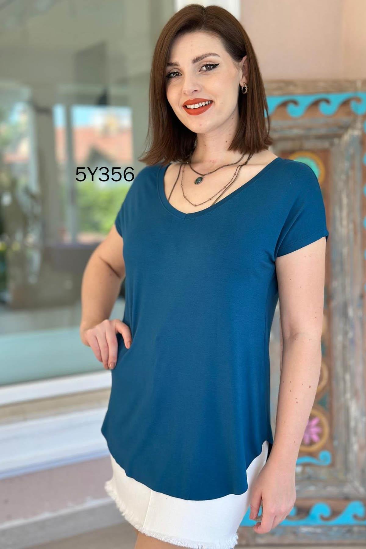 Göbek Gizleyen İpeksi Viskon Tshirt