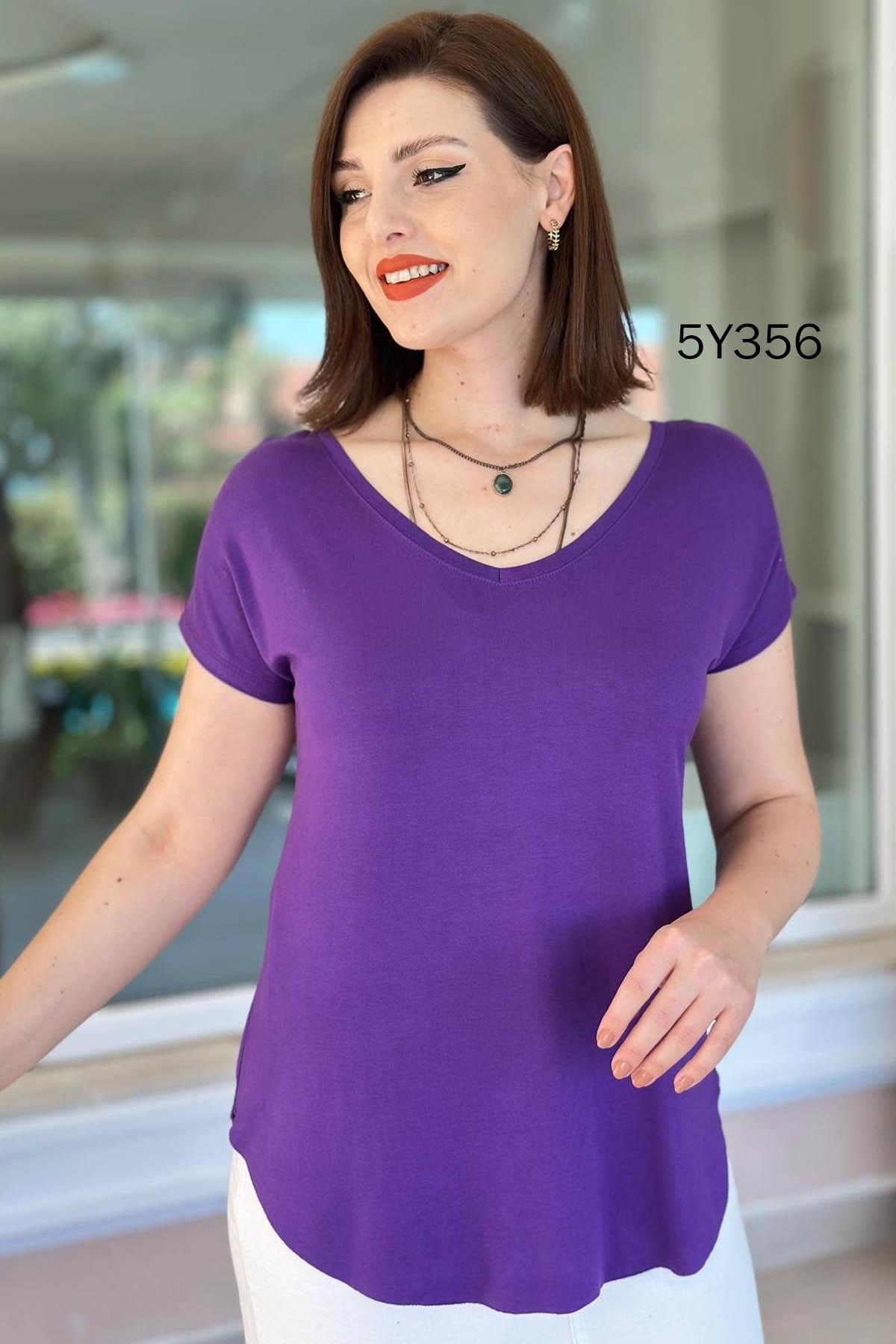 Göbek Gizleyen İpeksi Viskon Tshirt