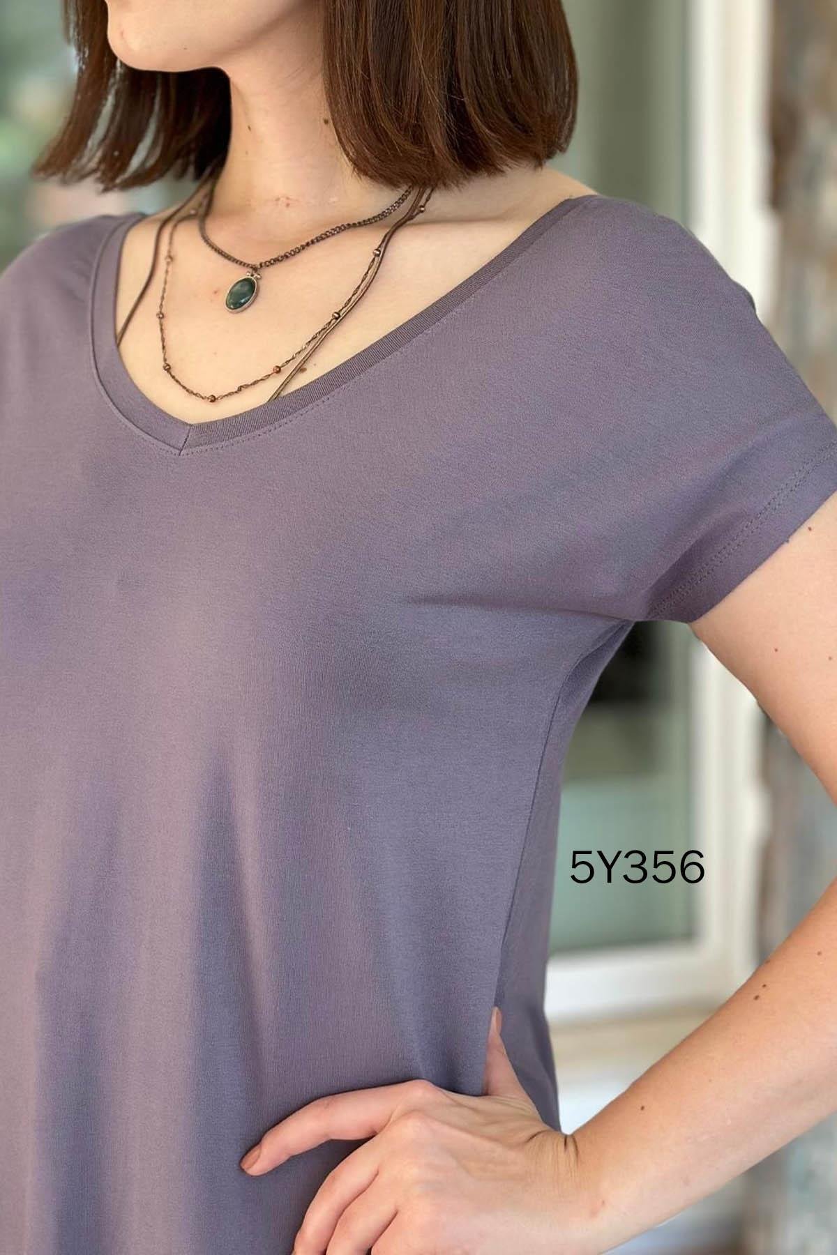 Göbek Gizleyen İpeksi Viskon Tshirt