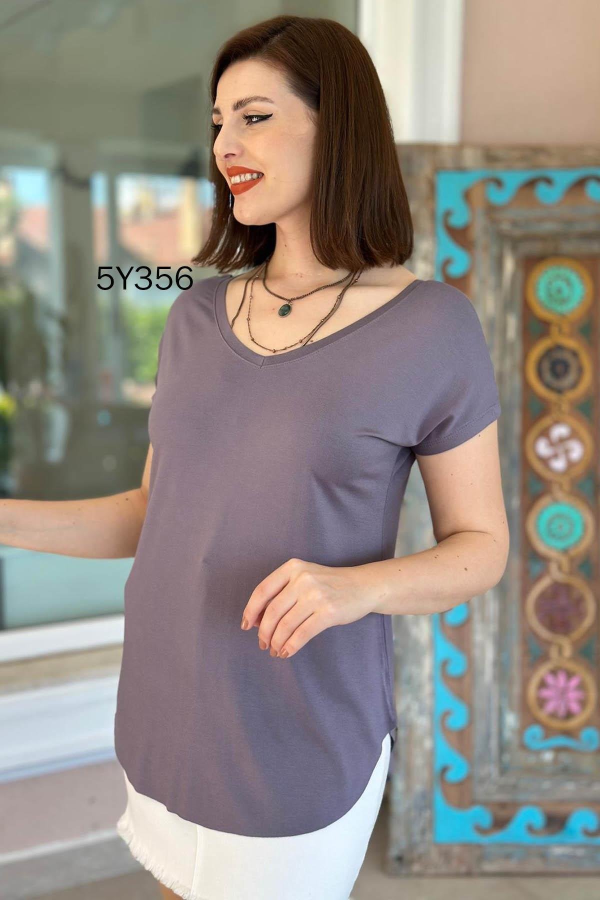 Göbek Gizleyen İpeksi Viskon Tshirt