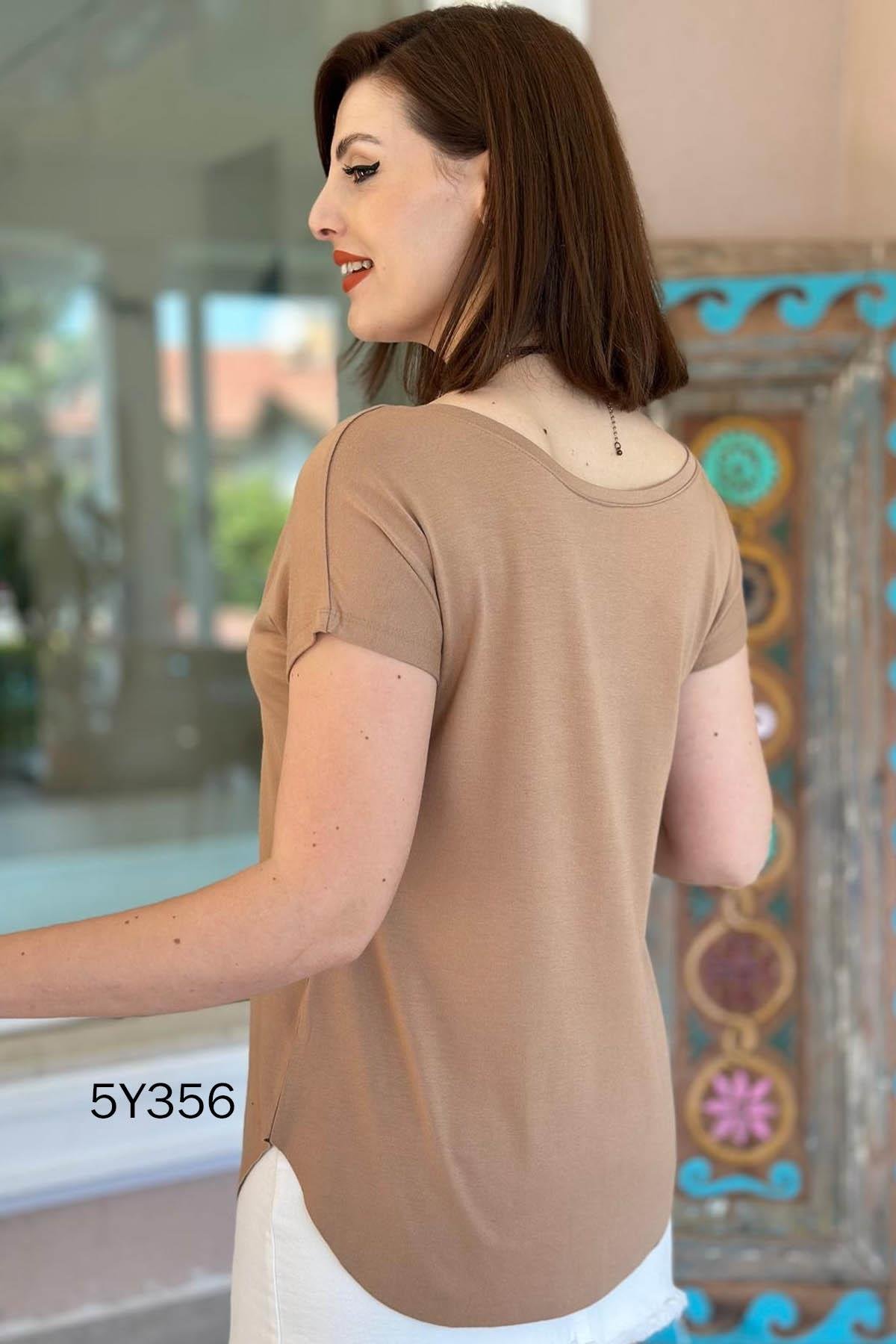 Göbek Gizleyen İpeksi Viskon Tshirt