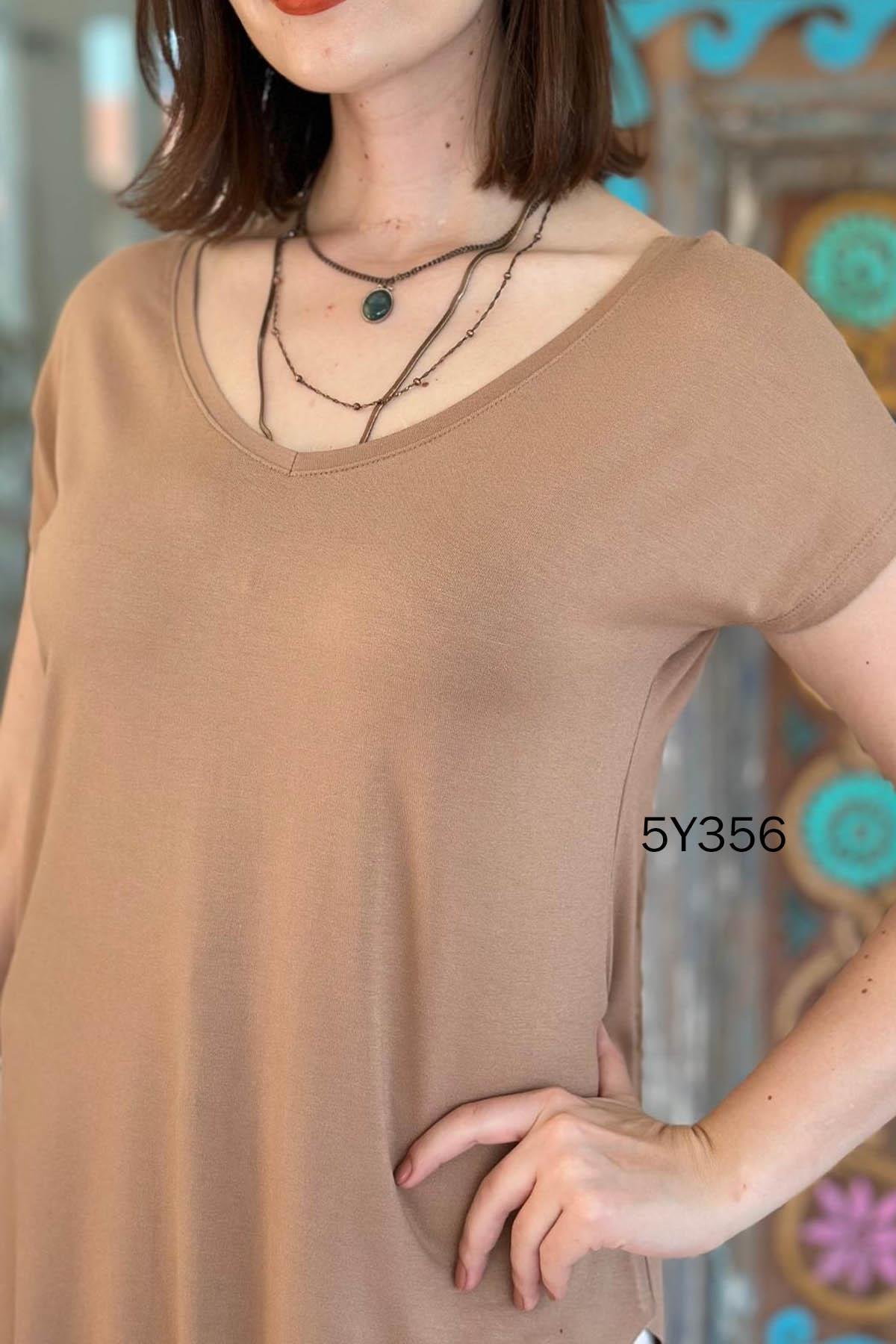 Göbek Gizleyen İpeksi Viskon Tshirt