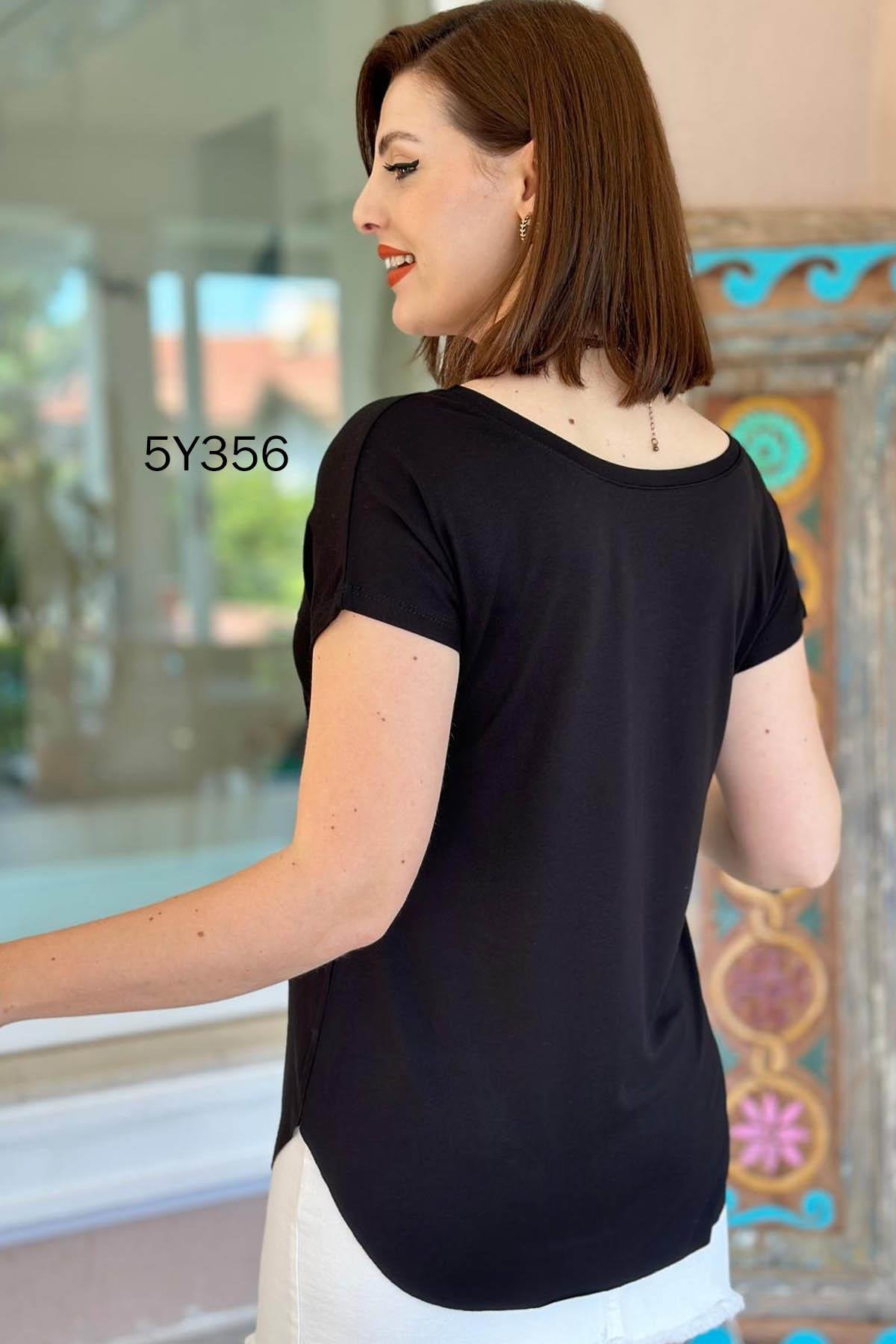 Göbek Gizleyen İpeksi Viskon Tshirt