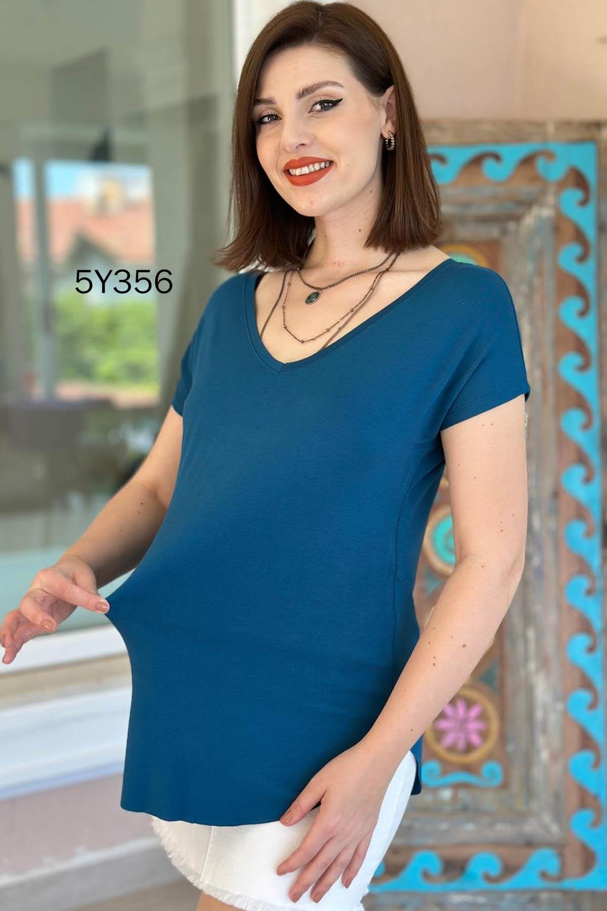 Göbek Gizleyen İpeksi Viskon Tshirt