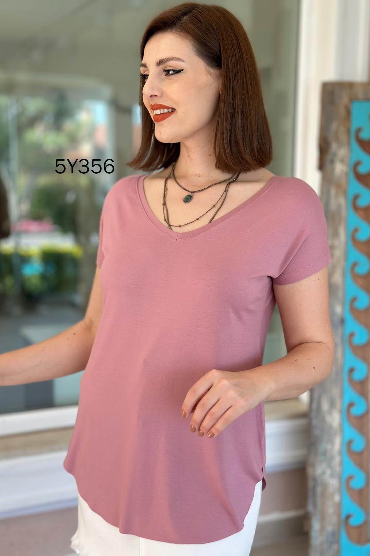 Göbek Gizleyen İpeksi Viskon Tshirt