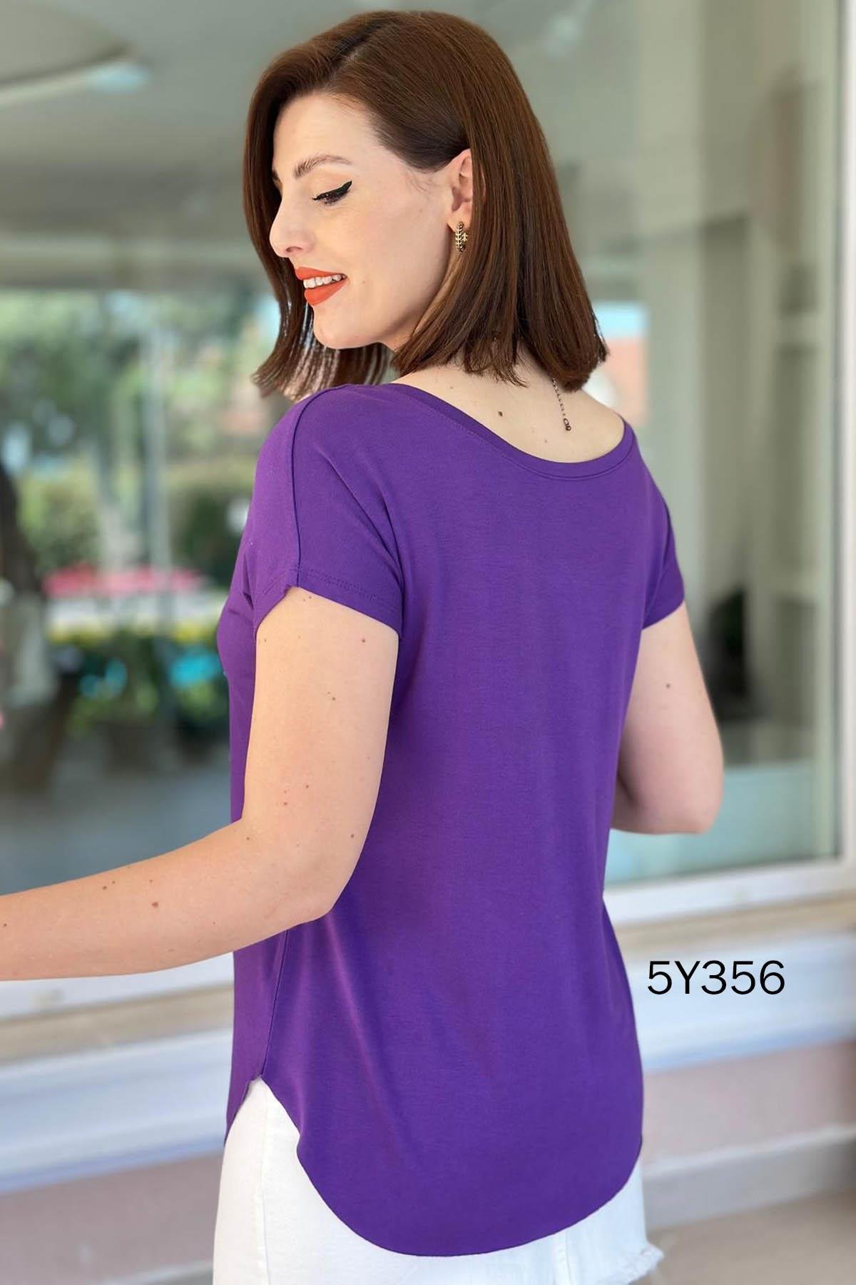 Göbek Gizleyen İpeksi Viskon Tshirt