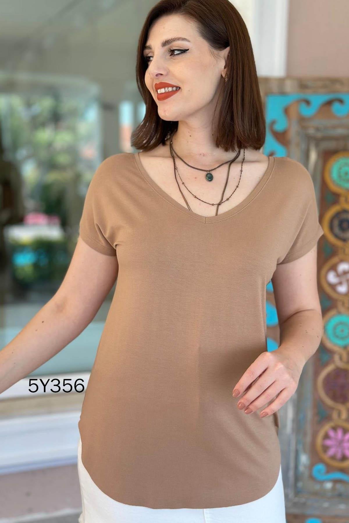 Göbek Gizleyen İpeksi Viskon Tshirt