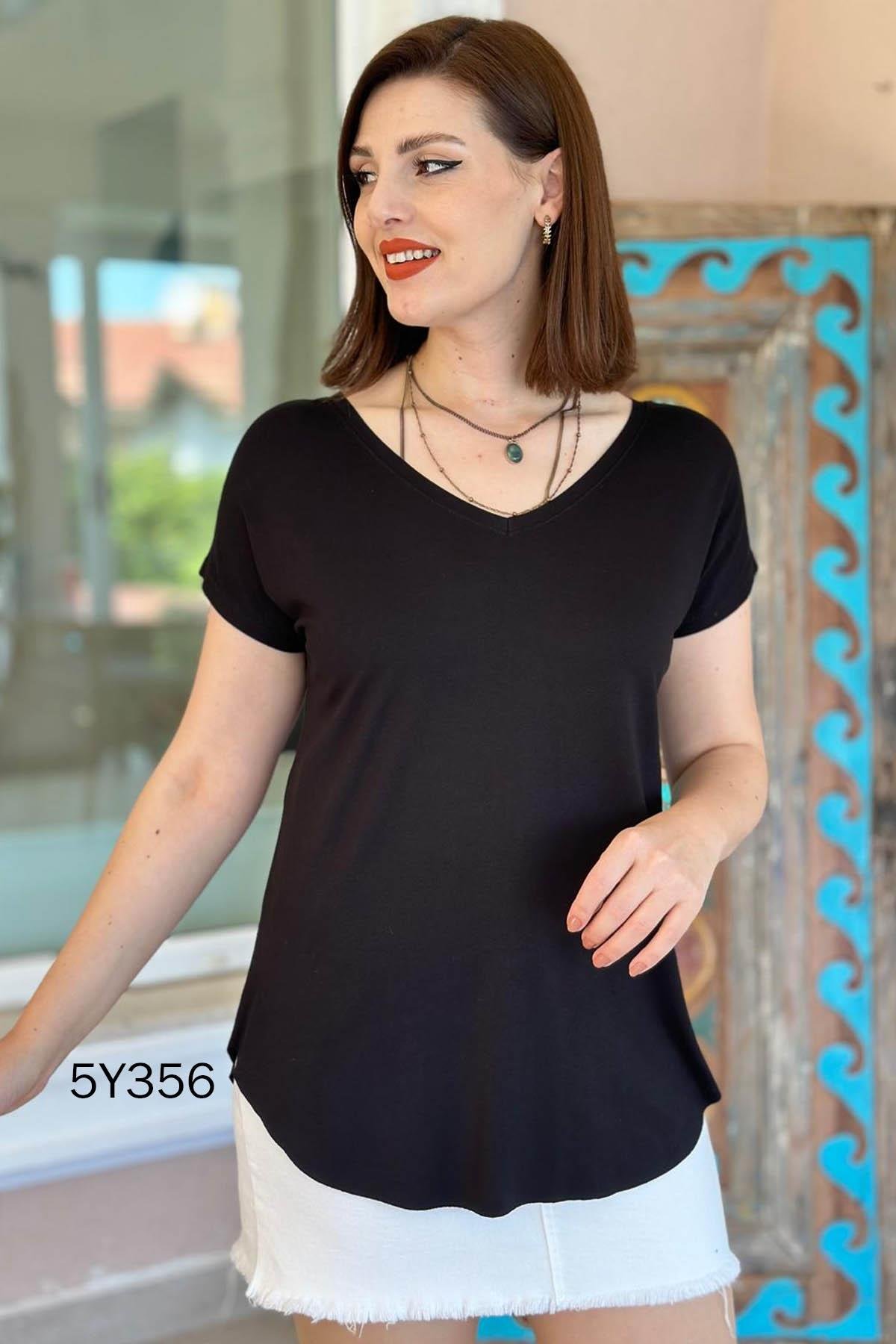 Göbek Gizleyen İpeksi Viskon Tshirt