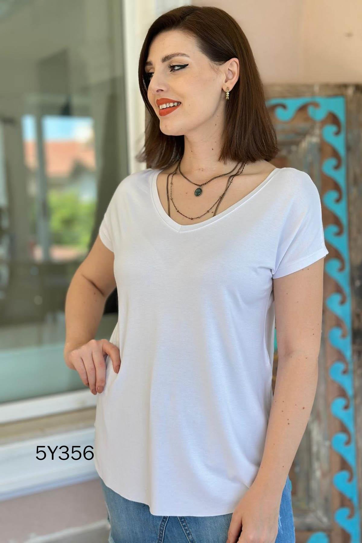 Göbek Gizleyen İpeksi Viskon Tshirt