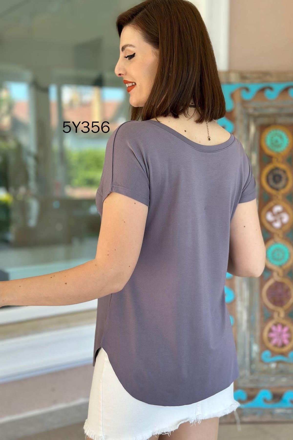 Göbek Gizleyen İpeksi Viskon Tshirt