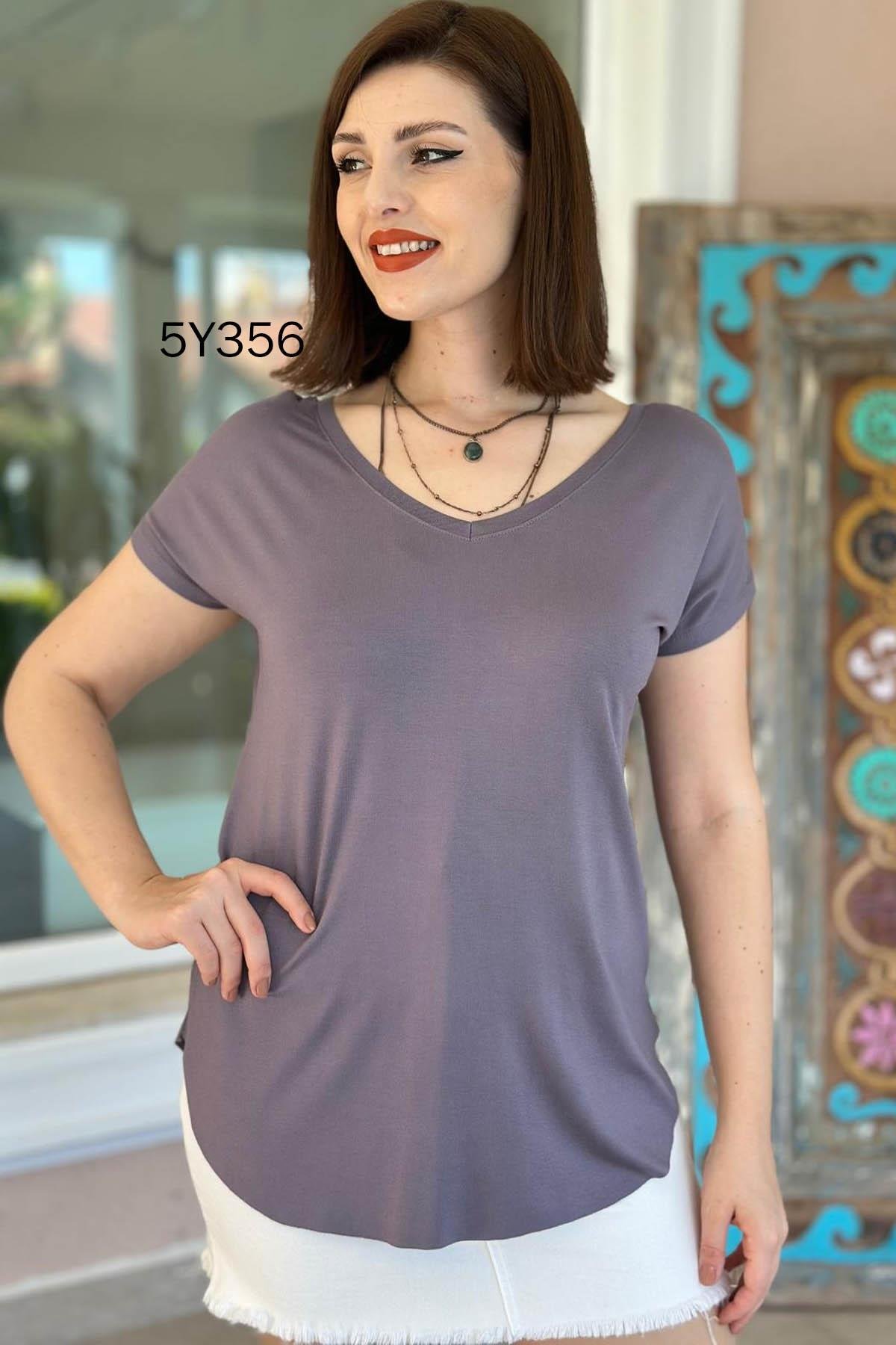 Göbek Gizleyen İpeksi Viskon Tshirt