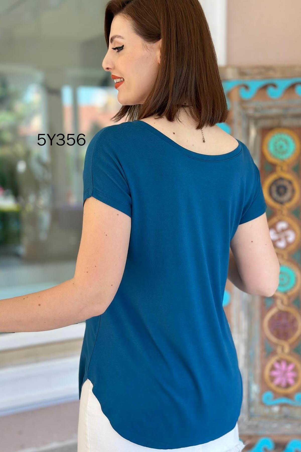 Göbek Gizleyen İpeksi Viskon Tshirt